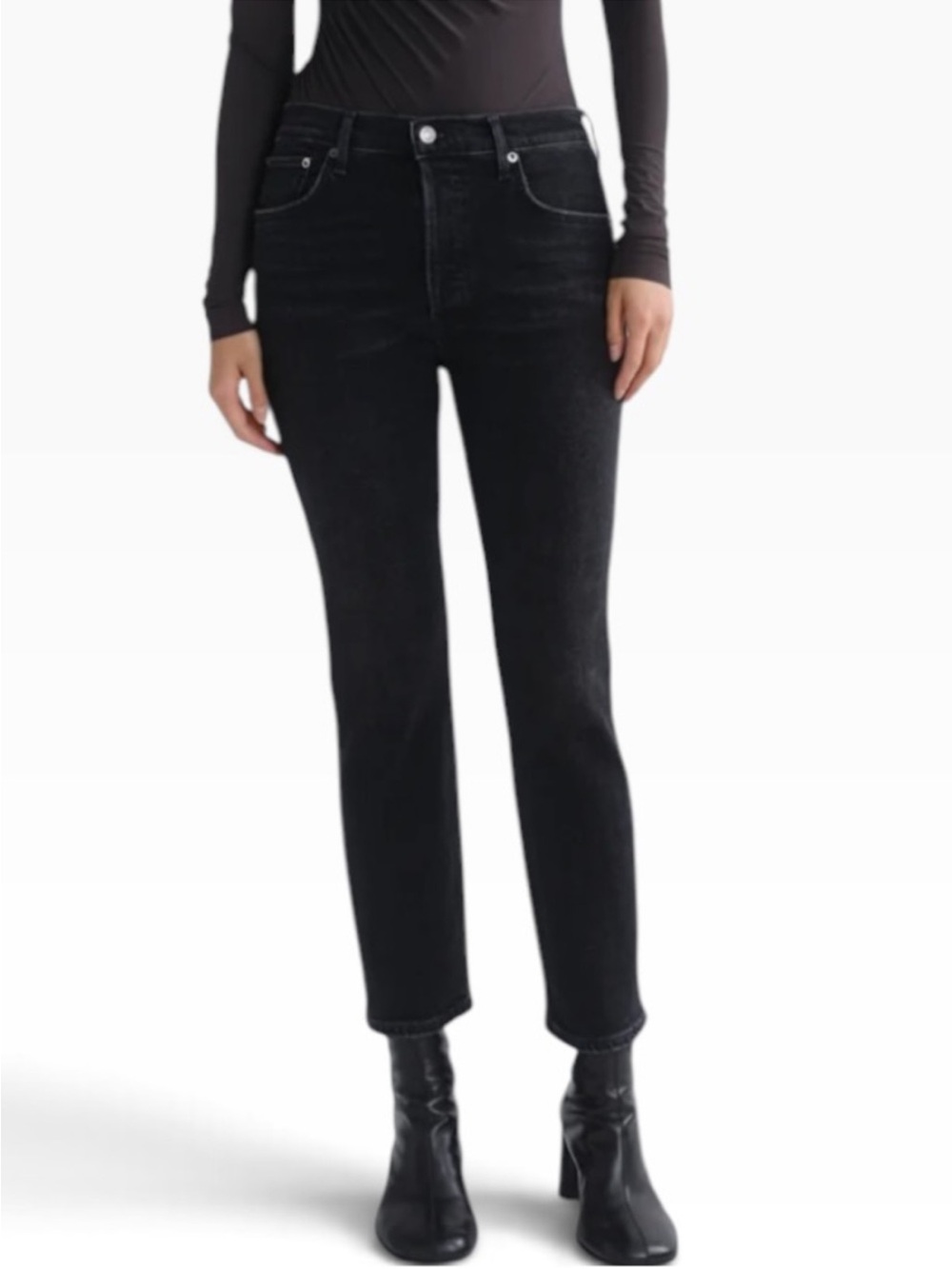 AGOLDE Riley High Rise Straight Crop Stretch Jeans Panoramic Black Size 27